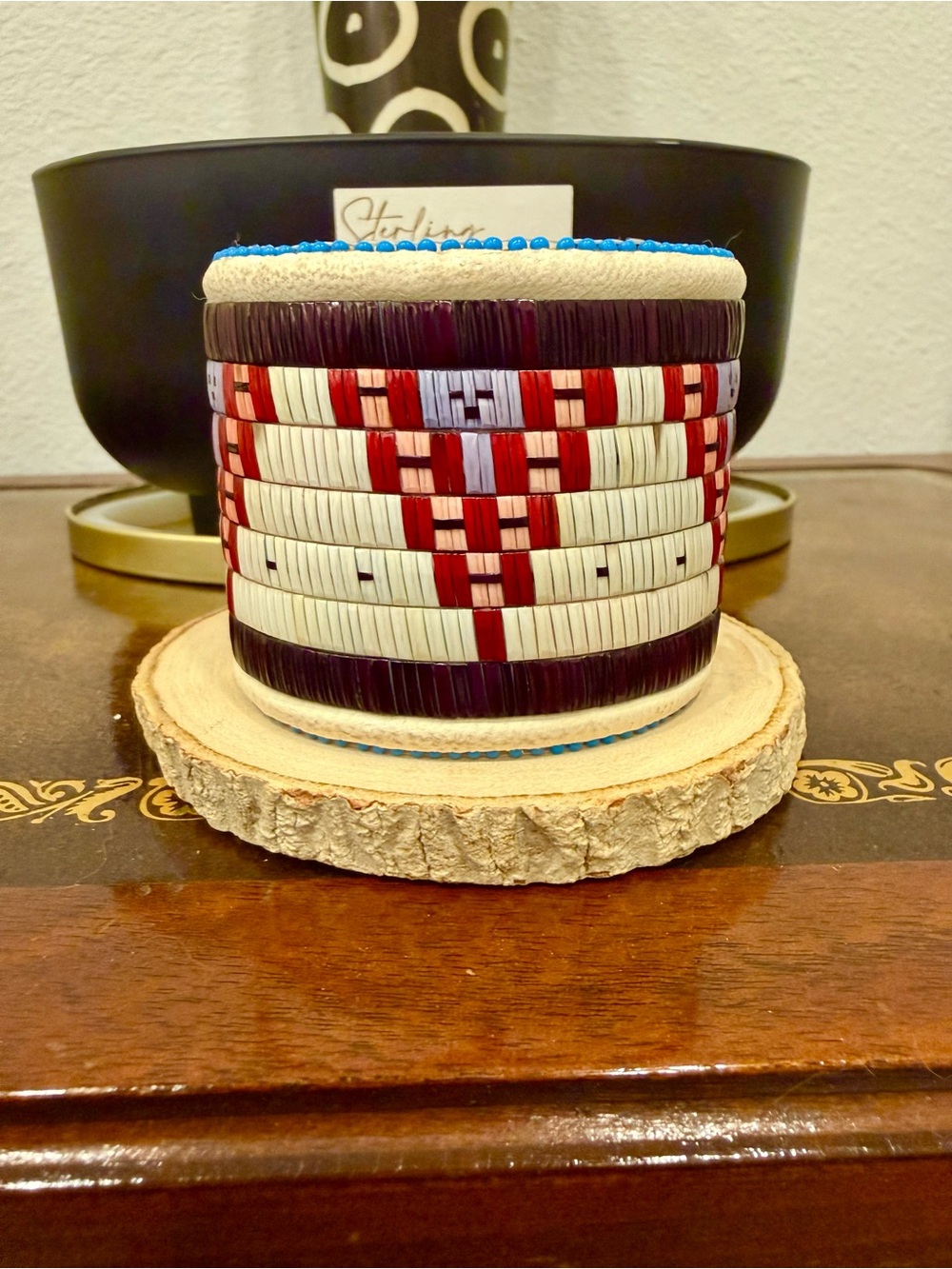 6” Native American Beaded Cuff Bracelet in Red, White & Turquoise